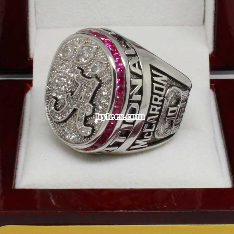 A.J. McCarron Back to Back Wins 2012 BCS NATIONAL CHAMPIONS Collectible High-Quality Replica Silver Football Championship Ring with Cherrywood Display Box UNIVERSITY OF ALABAMA CRIMSON TIDE 