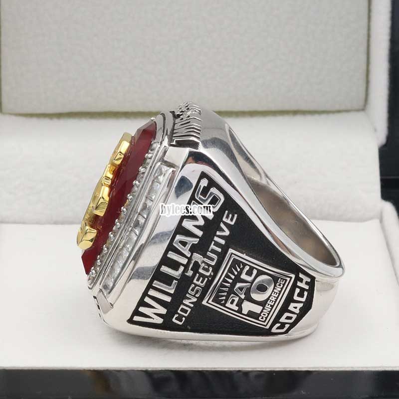 side view of usc football championship rings in 2009 rose bowl (showing Williams' honors )